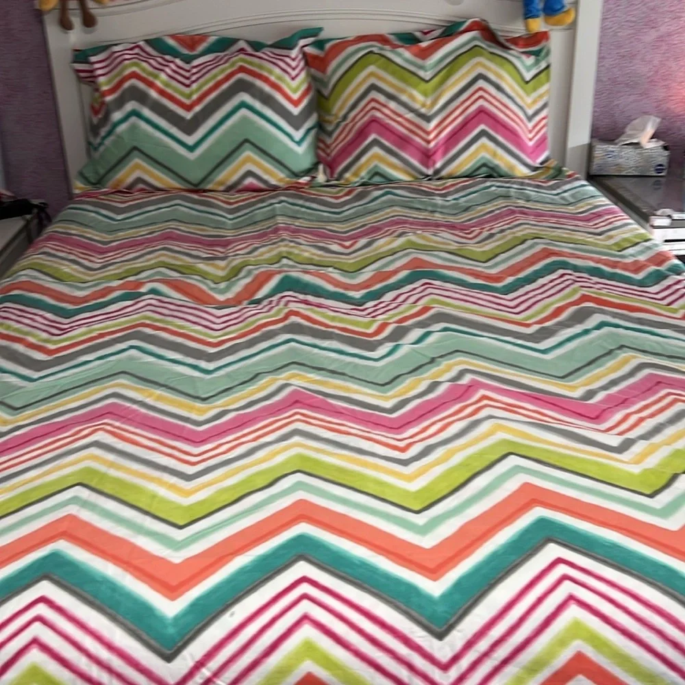 Pottery Barn Teen Striped Cotton Full/Queen Duvet Cover W/ 2 standard shams
